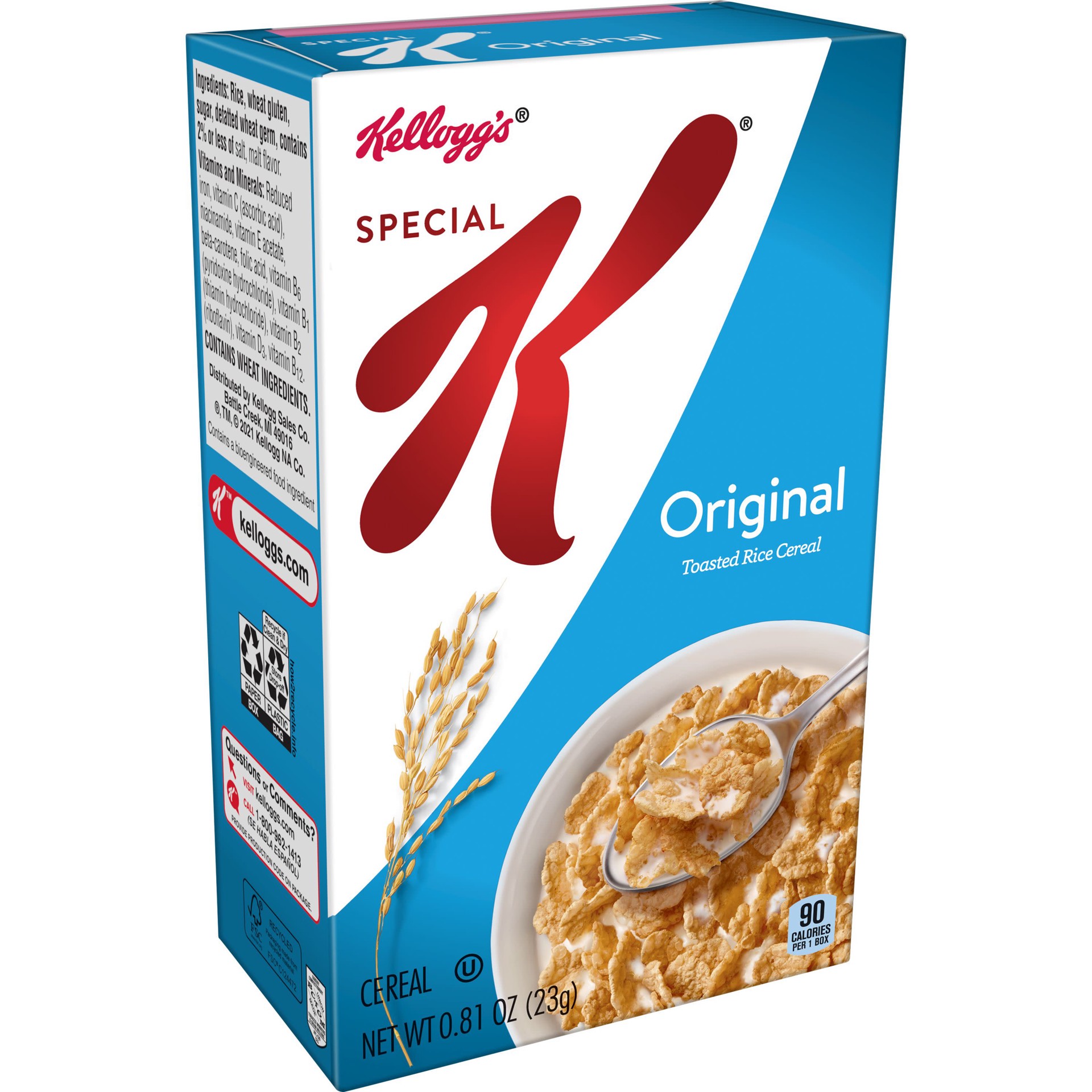 slide 1 of 7, Special K Kellogg's Special K Breakfast Cereal, 11 Vitamins and Minerals, Made with Folic Acid, B Vitamins and Iron, Original, 0.81oz Box, 1 Box, .81 oz