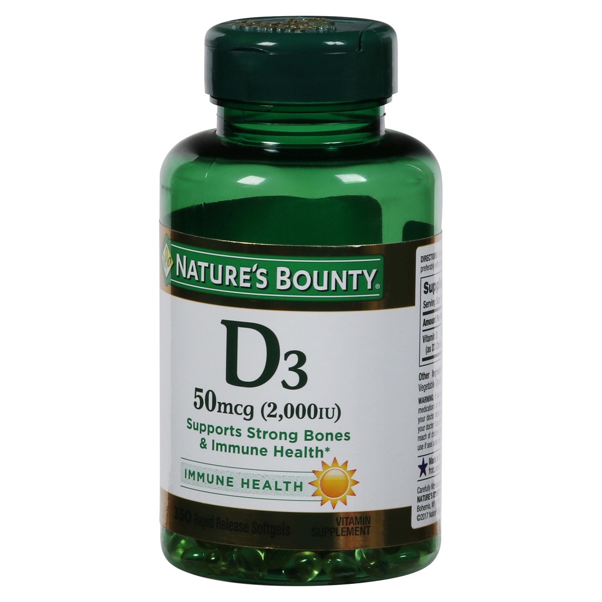 slide 5 of 9, Nature's Bounty 50 mcg Vitamin D3 350 Rapid Release Softgels, 350 ct