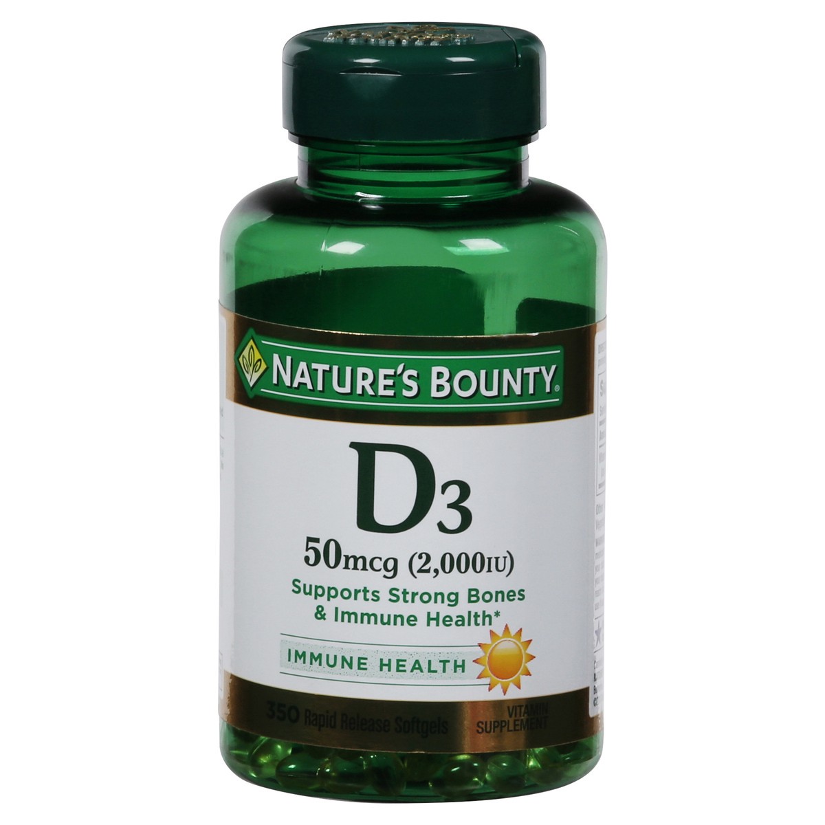 slide 1 of 9, Nature's Bounty 50 mcg Vitamin D3 350 Rapid Release Softgels, 350 ct