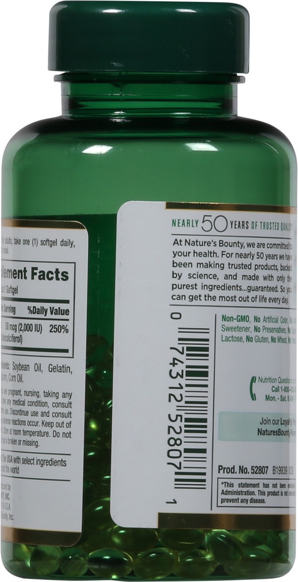 slide 3 of 9, Nature's Bounty 50 mcg Vitamin D3 350 Rapid Release Softgels, 350 ct