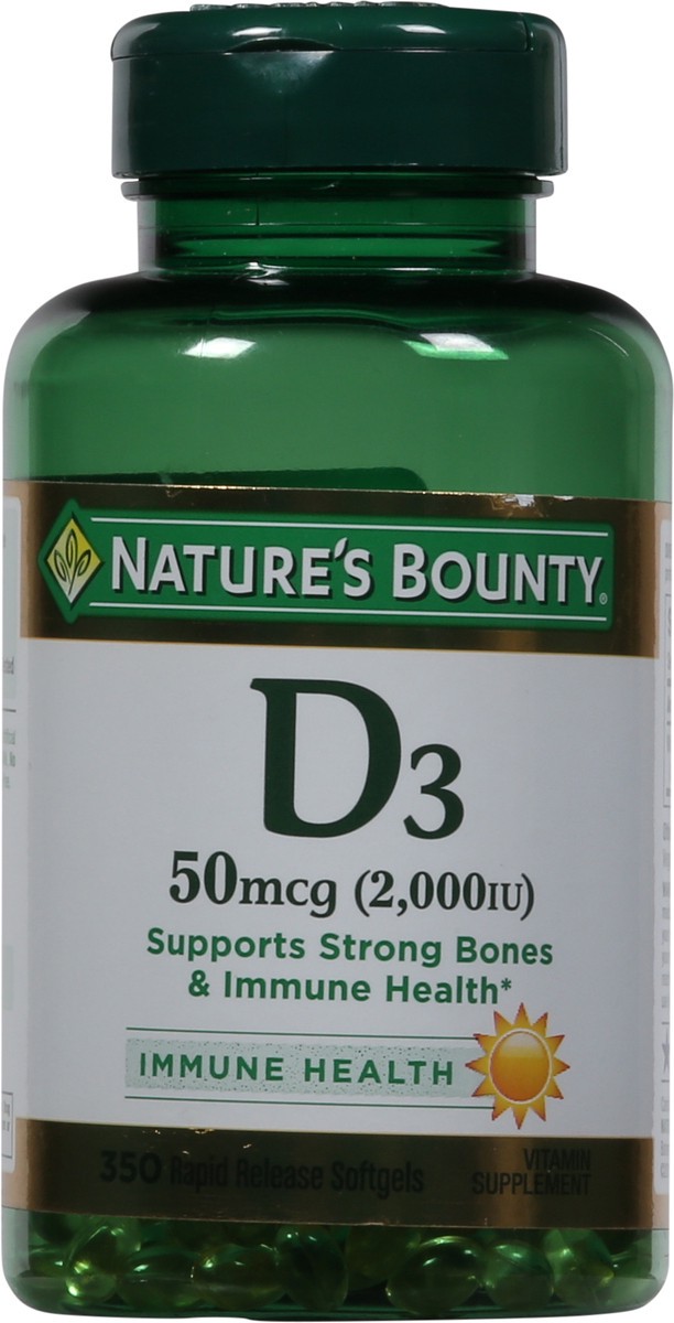 slide 8 of 9, Nature's Bounty 50 mcg Vitamin D3 350 Rapid Release Softgels, 350 ct