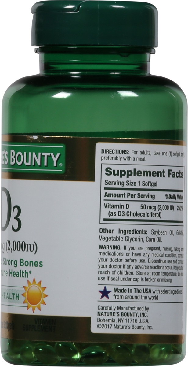 slide 6 of 9, Nature's Bounty 50 mcg Vitamin D3 350 Rapid Release Softgels, 350 ct