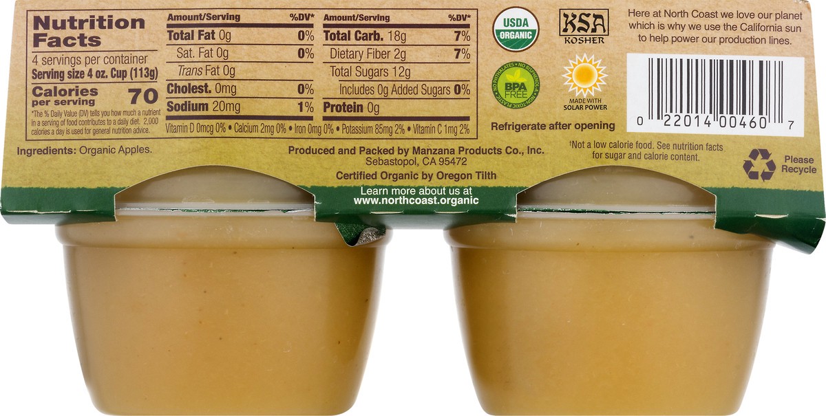 slide 4 of 9, North Coast Organic Apple Sauce 4 - 4 oz Cups, 4 ct; 4 oz