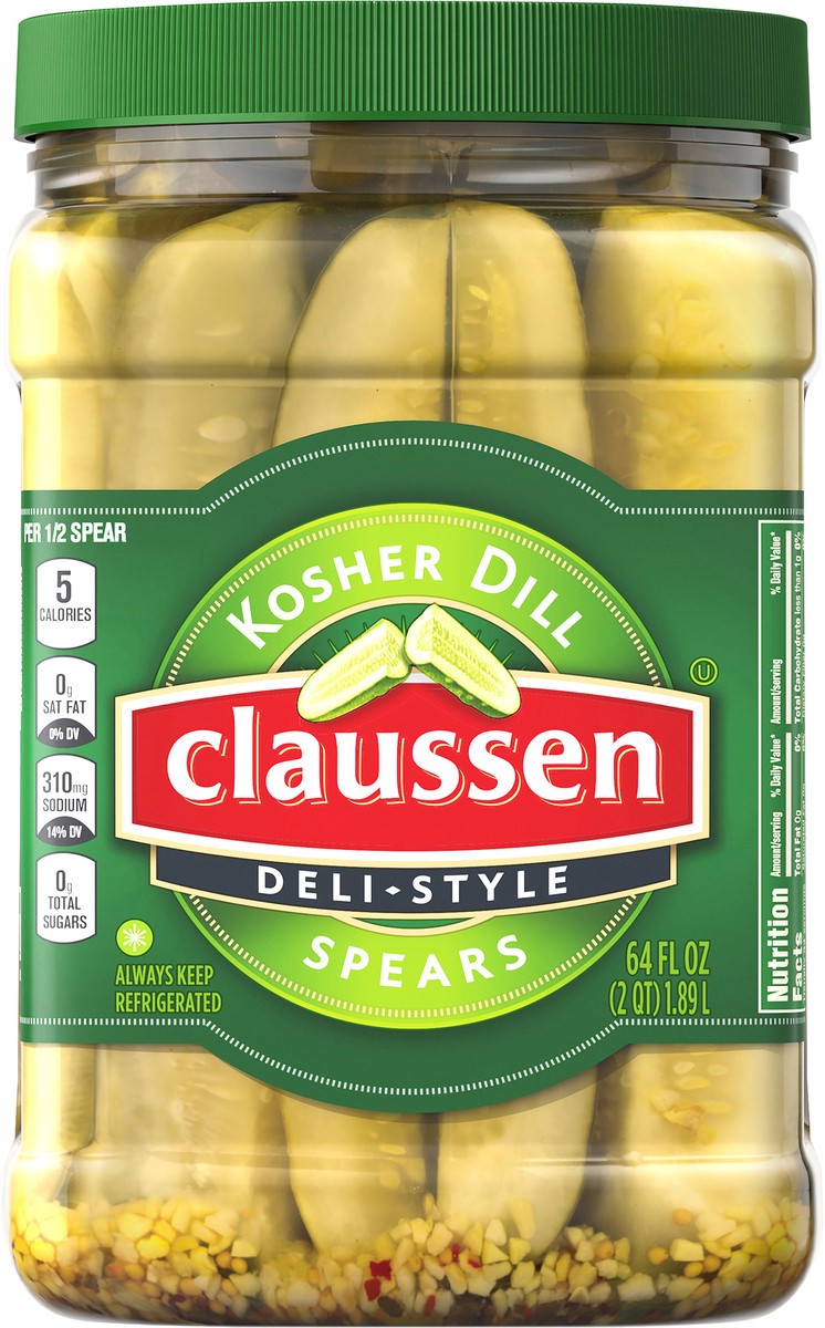 slide 1 of 5, Claussen Deli-Style Kosher Dill Pickle Spears, 64 fl. oz. Jar, 64 fl oz