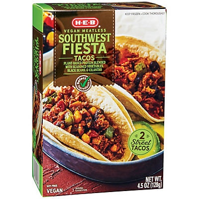 slide 1 of 1, H-E-B Select Ingredients Vegan Meatless Southwest Fiesta Tacos, 2 ct