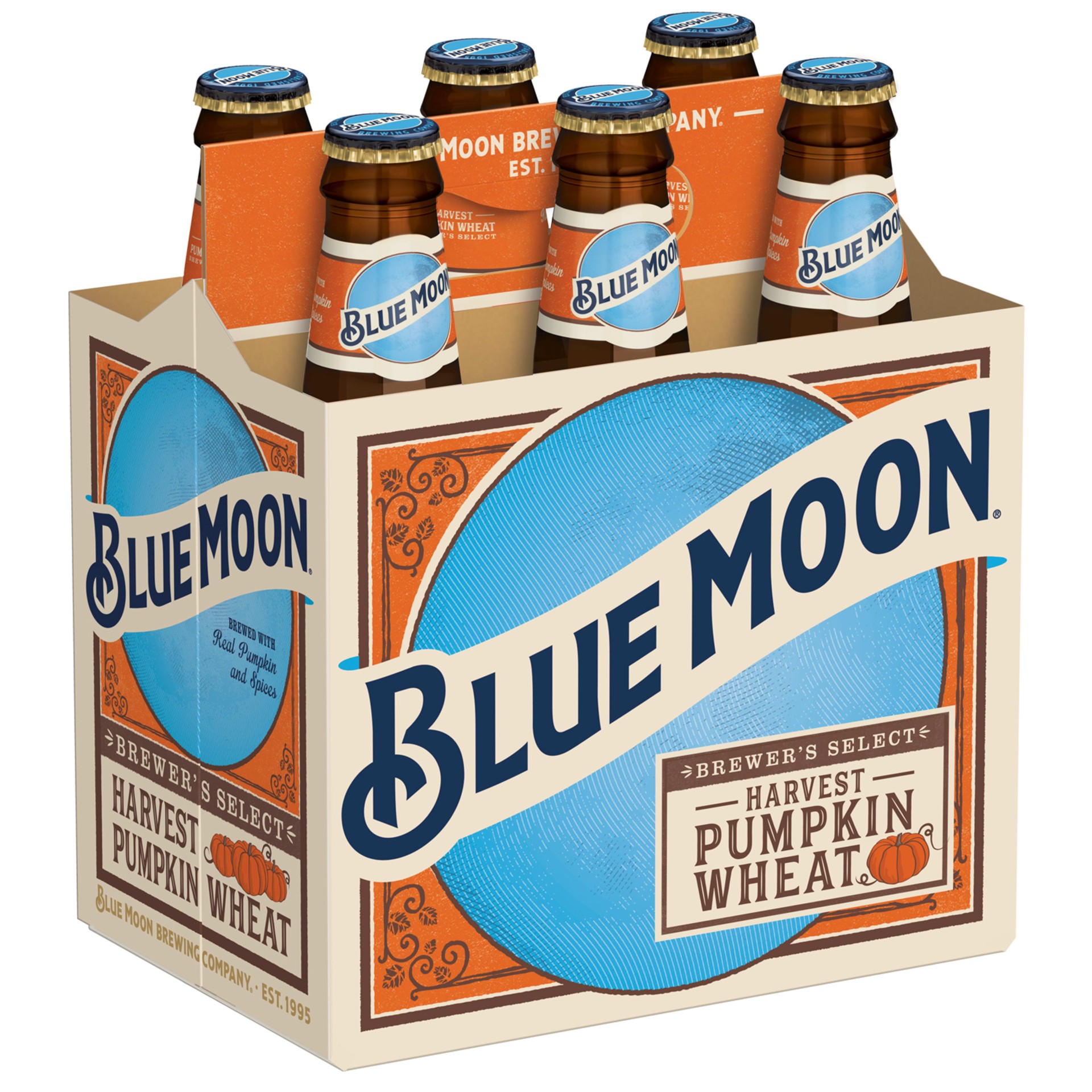 slide 2 of 5, Blue Moon Harvest Pumpkin Wheat Ale Beer, 6 Pack, 12 fl. oz. Bottles, 5.7% ABV, 6 ct; 12 oz