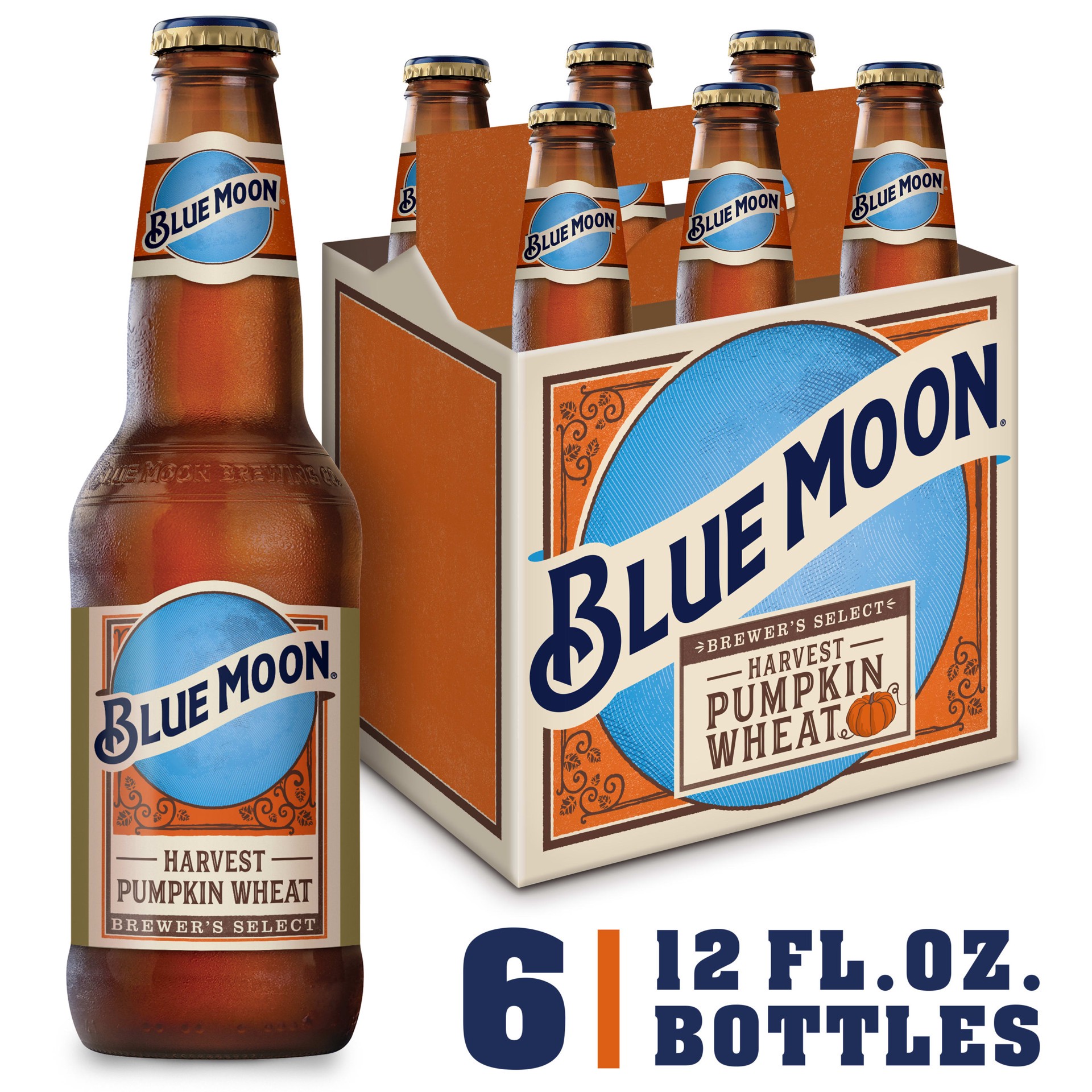 slide 1 of 5, Blue Moon Harvest Pumpkin Wheat Ale Beer, 6 Pack, 12 fl. oz. Bottles, 5.7% ABV, 6 ct; 12 oz