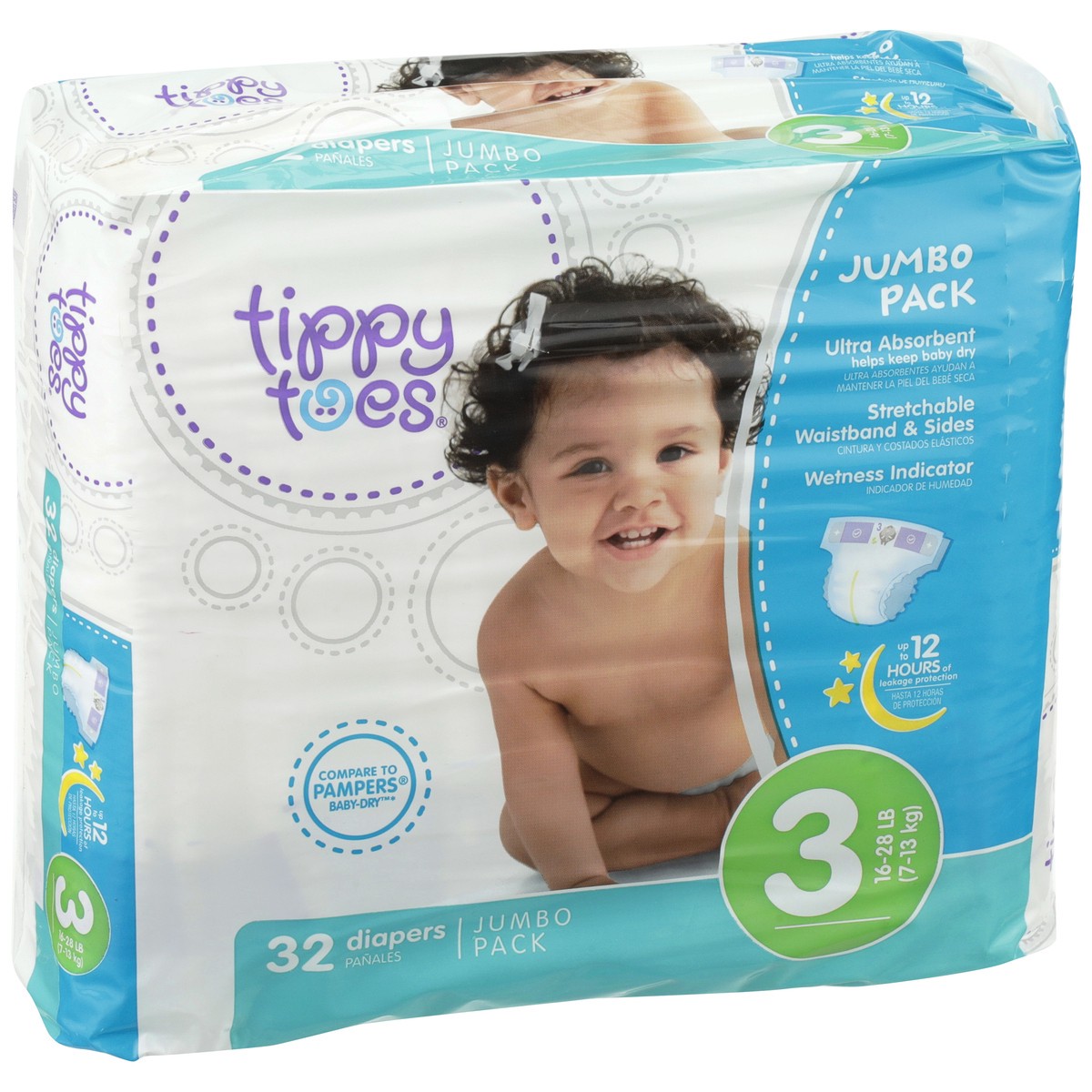 slide 2 of 8, Tippy Toes Ultrafit Jumbo Size 3 Diapers, 32 ct