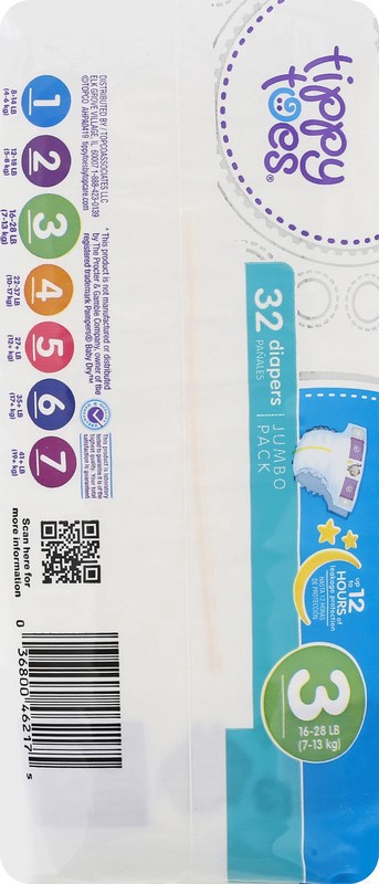 slide 4 of 4, Tippy Toes Ultrafit Jumbo Size 3 Diapers, 32 ct