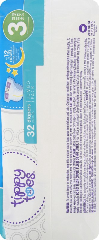 slide 2 of 4, Tippy Toes Ultrafit Jumbo Size 3 Diapers, 32 ct