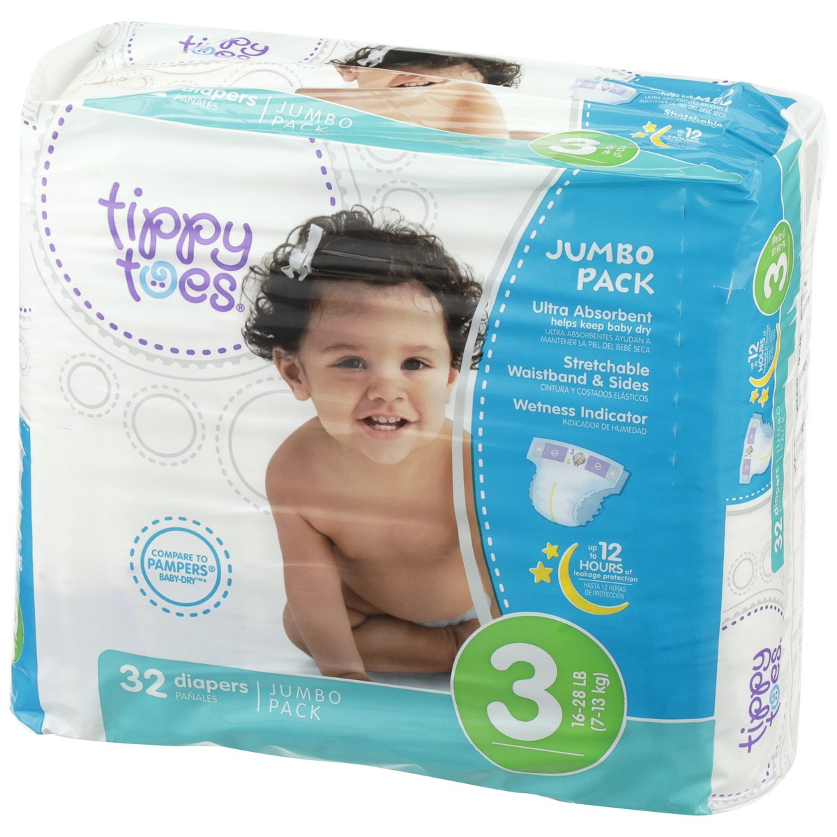 slide 3 of 8, Tippy Toes Ultrafit Jumbo Size 3 Diapers, 32 ct