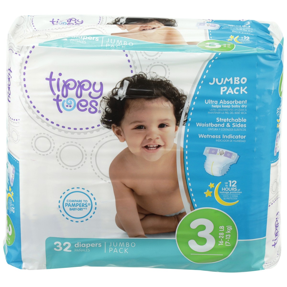 slide 1 of 8, Tippy Toes Ultrafit Jumbo Size 3 Diapers, 32 ct