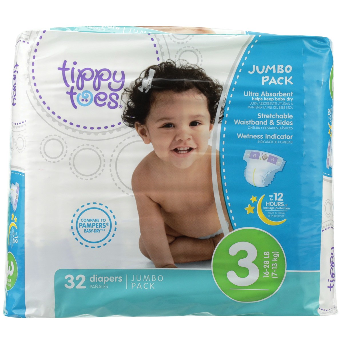 slide 7 of 8, Tippy Toes Ultrafit Jumbo Size 3 Diapers, 32 ct