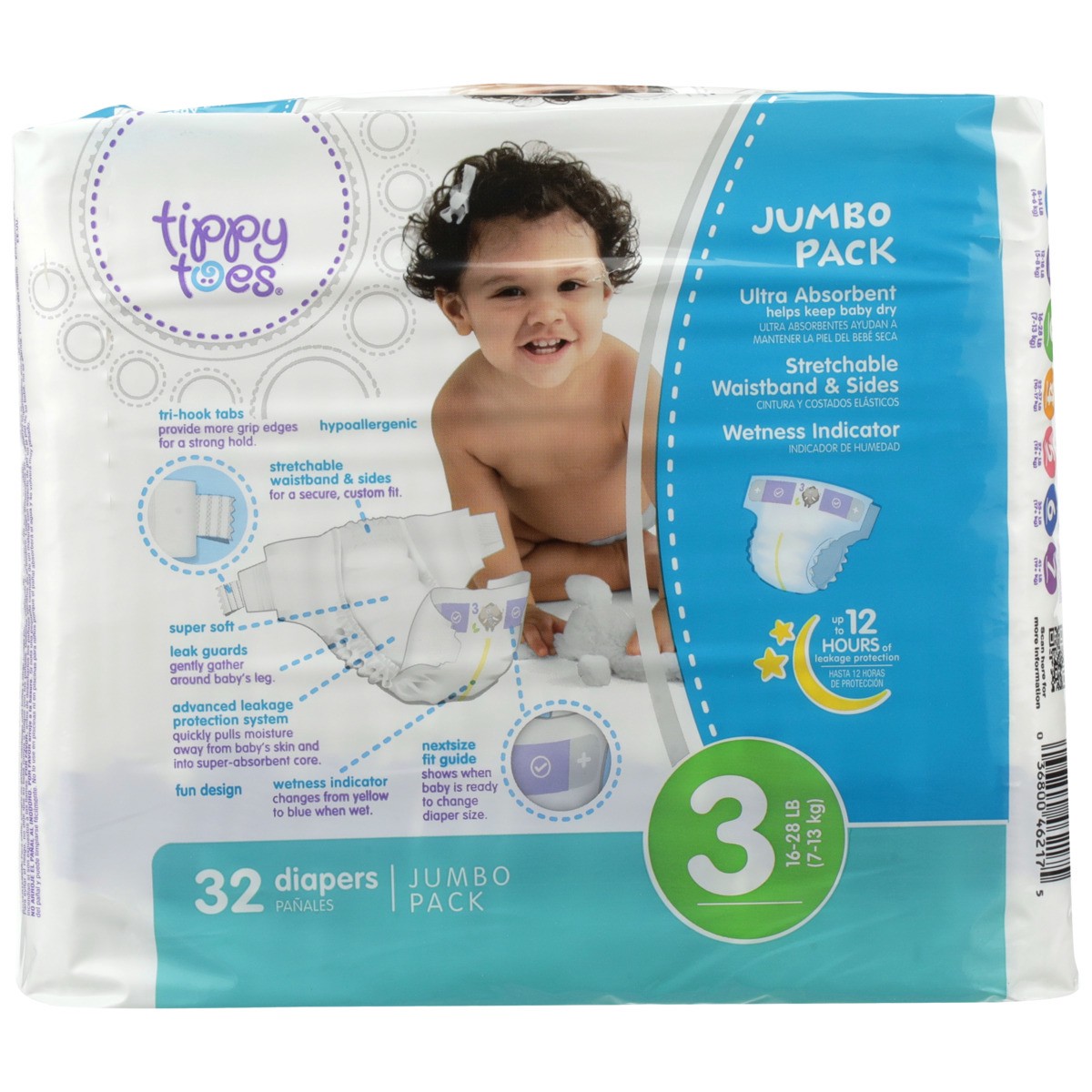 slide 8 of 8, Tippy Toes Ultrafit Jumbo Size 3 Diapers, 32 ct