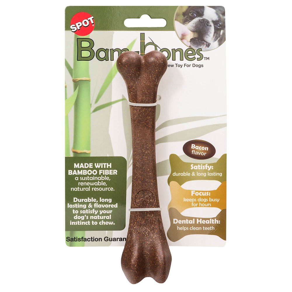 slide 1 of 3, SPOT Bam-Bones Bacon Flavor Dog Chew Toy, 7.25 in