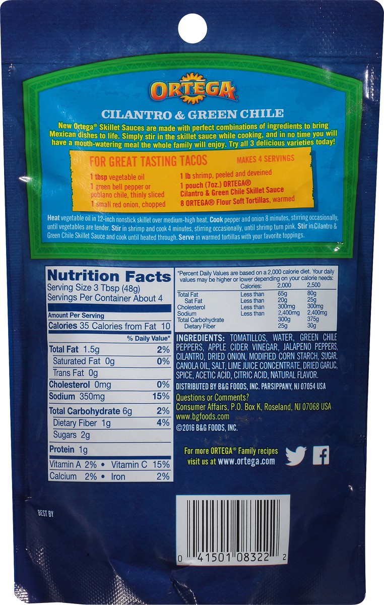 slide 10 of 11, Ortega Cilantro & Green Chile Skillet Sauce 7 oz. Pouch, 7 oz