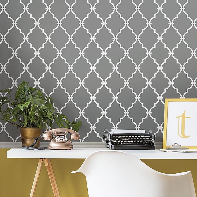 slide 4 of 10, RoomMates Modern Trellis Peel & Stick Wallpaper - Grey, 1 ct