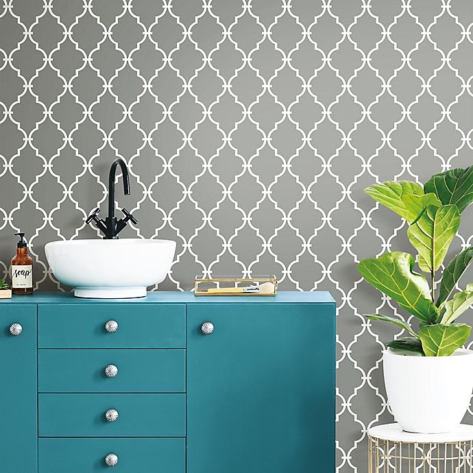 slide 6 of 10, RoomMates Modern Trellis Peel & Stick Wallpaper - Grey, 1 ct