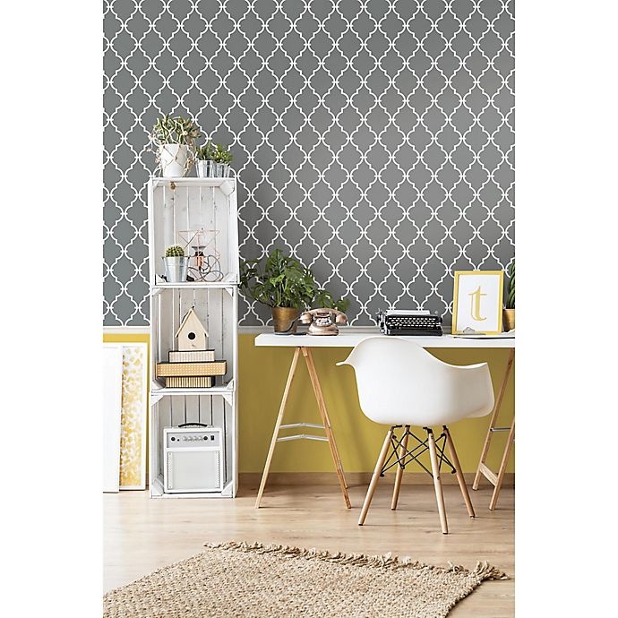 slide 8 of 10, RoomMates Modern Trellis Peel & Stick Wallpaper - Grey, 1 ct