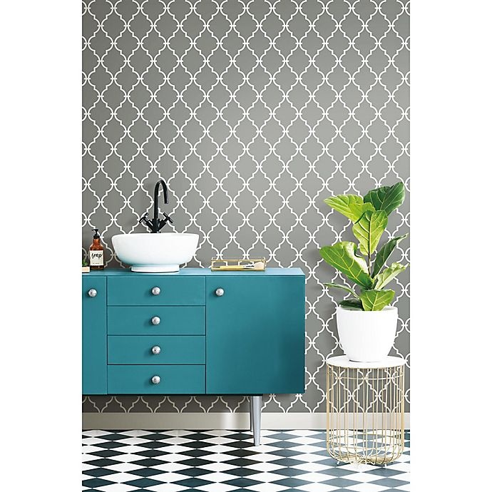 slide 9 of 10, RoomMates Modern Trellis Peel & Stick Wallpaper - Grey, 1 ct