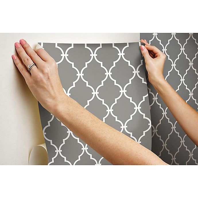 slide 10 of 10, RoomMates Modern Trellis Peel & Stick Wallpaper - Grey, 1 ct