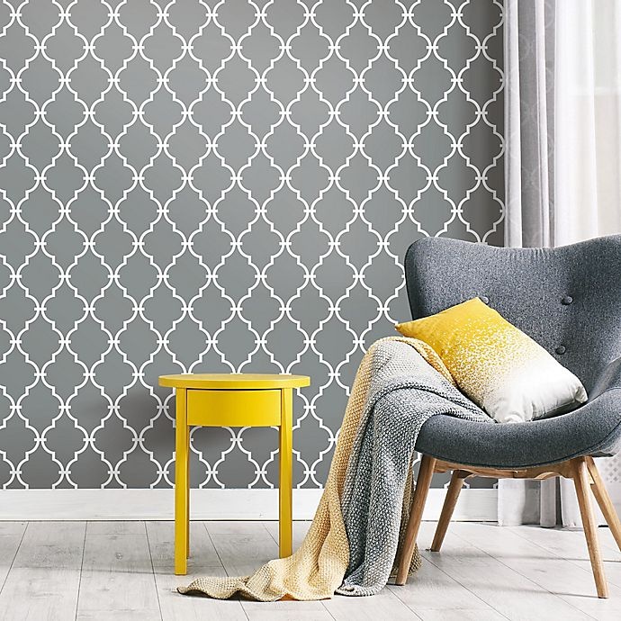 slide 1 of 10, RoomMates Modern Trellis Peel & Stick Wallpaper - Grey, 1 ct