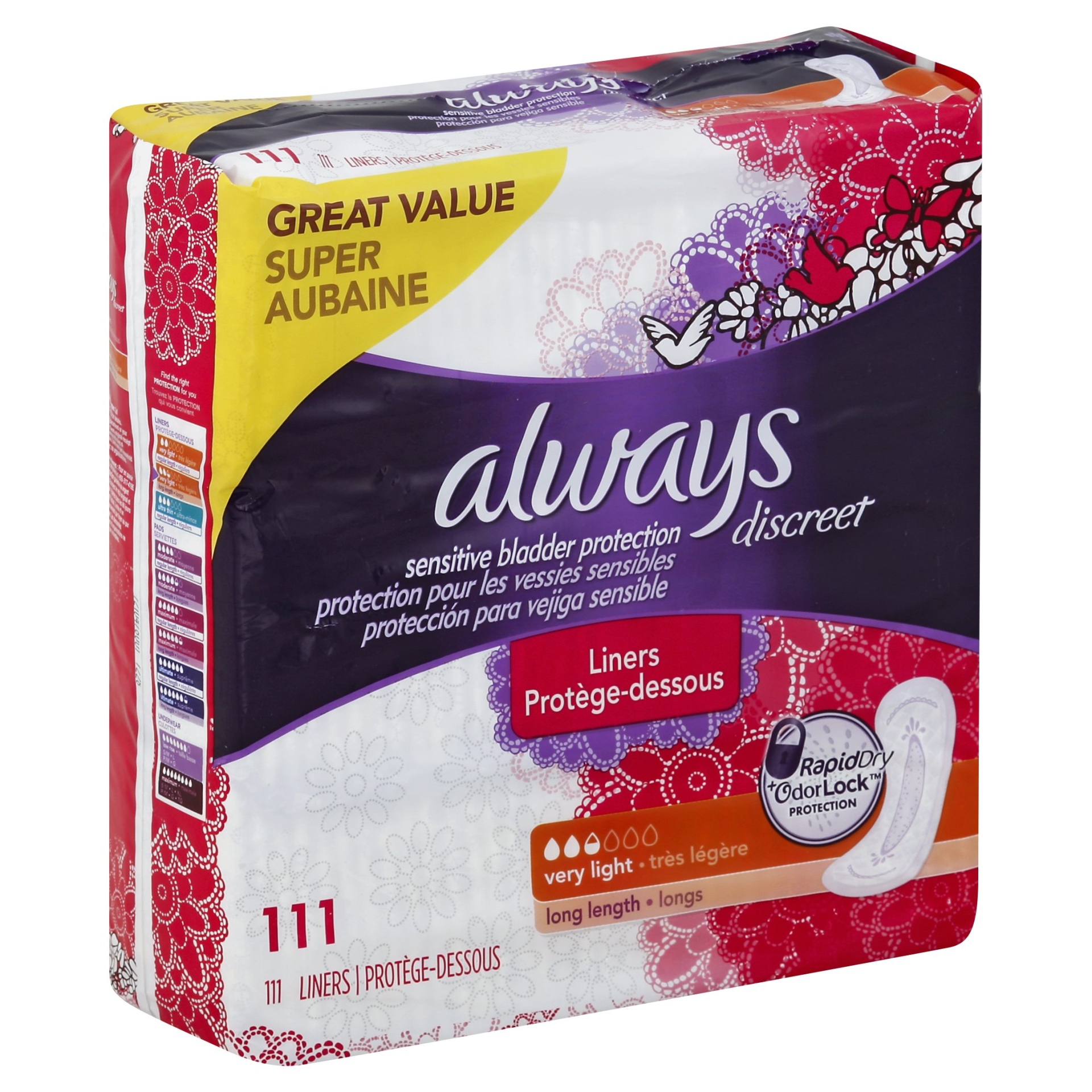 Always Discreet Incontinence Liners, Very Light Absorbency, Long Length ...