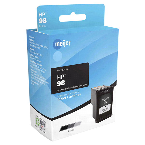 slide 1 of 1, Meijer Brand Remanufactured Ink Cartridge, replacement for HP 98 Inkjet Cartridge, Black, 1 ct