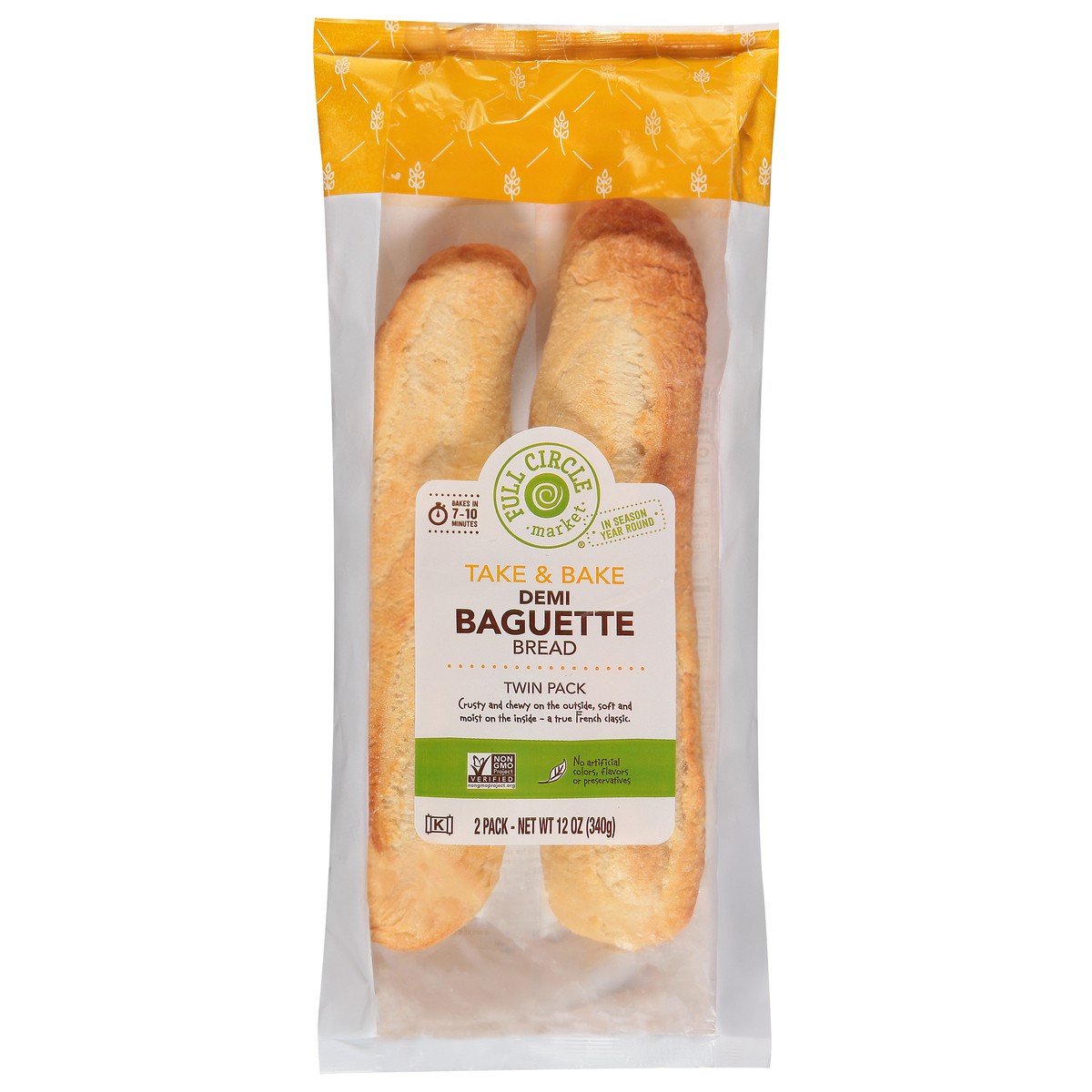 slide 10 of 14, Full Circle Market Twin Pack Take & Bake Demi Baguette Bread 2 Breads, 2 ct