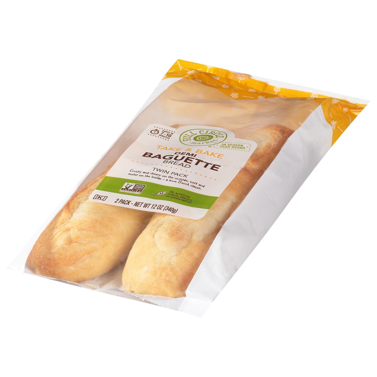 slide 2 of 14, Full Circle Market Twin Pack Take & Bake Demi Baguette Bread 2 Breads, 2 ct