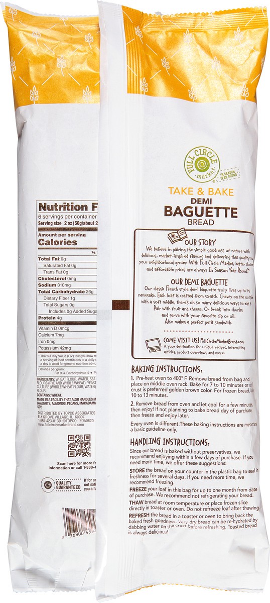 slide 7 of 14, Full Circle Market Twin Pack Take & Bake Demi Baguette Bread 2 Breads, 2 ct