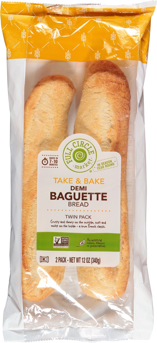 slide 8 of 14, Full Circle Market Twin Pack Take & Bake Demi Baguette Bread 2 Breads, 2 ct
