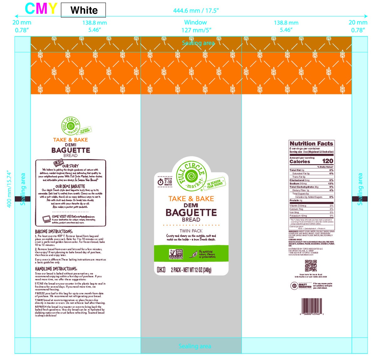 slide 5 of 14, Full Circle Market Twin Pack Take & Bake Demi Baguette Bread 2 Breads, 2 ct
