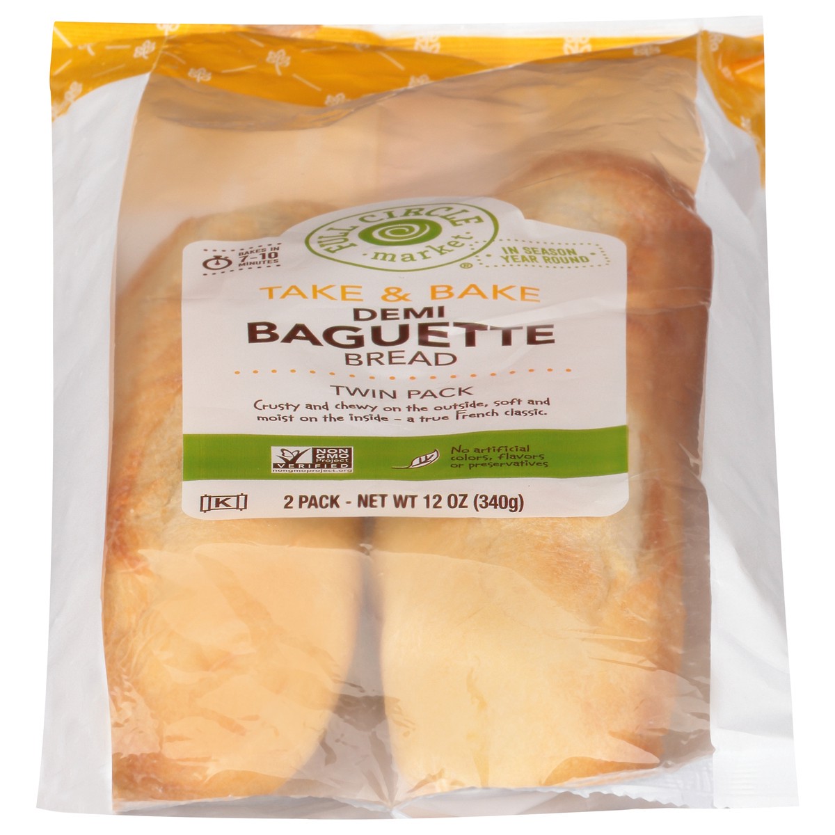 slide 1 of 14, Full Circle Market Take & Bake Demi Baguette Bread Twin Pack 2 ea, 2 ct
