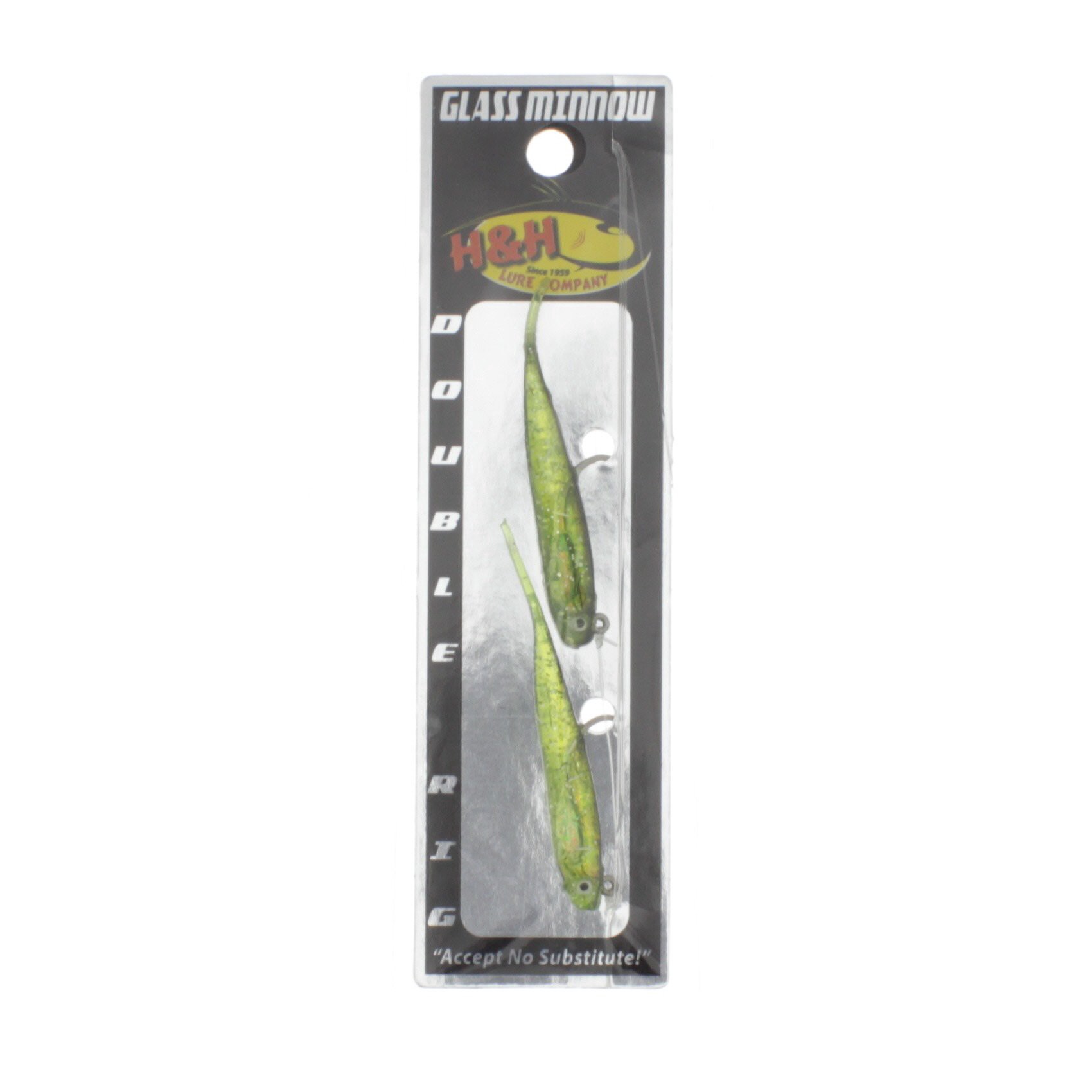 slide 1 of 1, H&H Lure Company 3" Glass Minnow Double Rigs, Chartreuse Mylar/Black Back, 1 ct