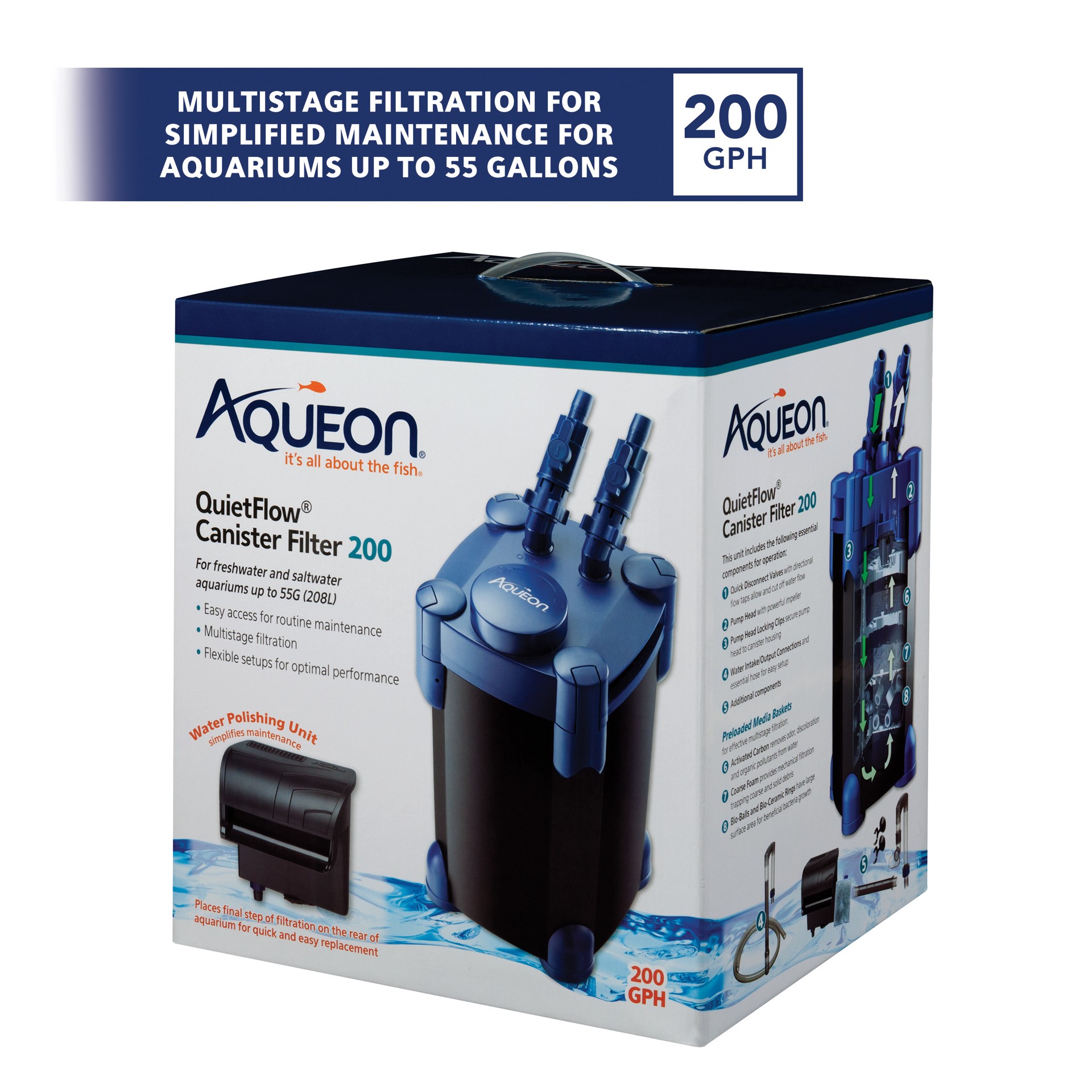 slide 2 of 9, Aqueon QuietFlow Canister Aquarium Filter up to 55 Gallons, 1 ct