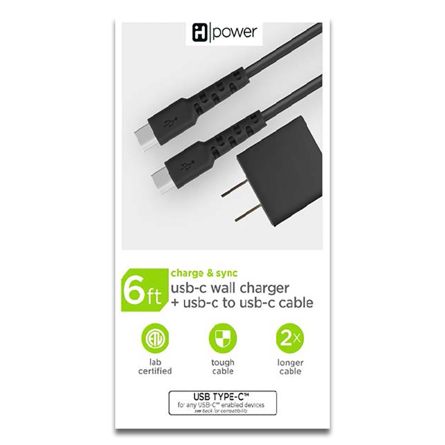 slide 1 of 1, iHome USB-C to USB-C Cable with Wall Charger - White, 6 ft