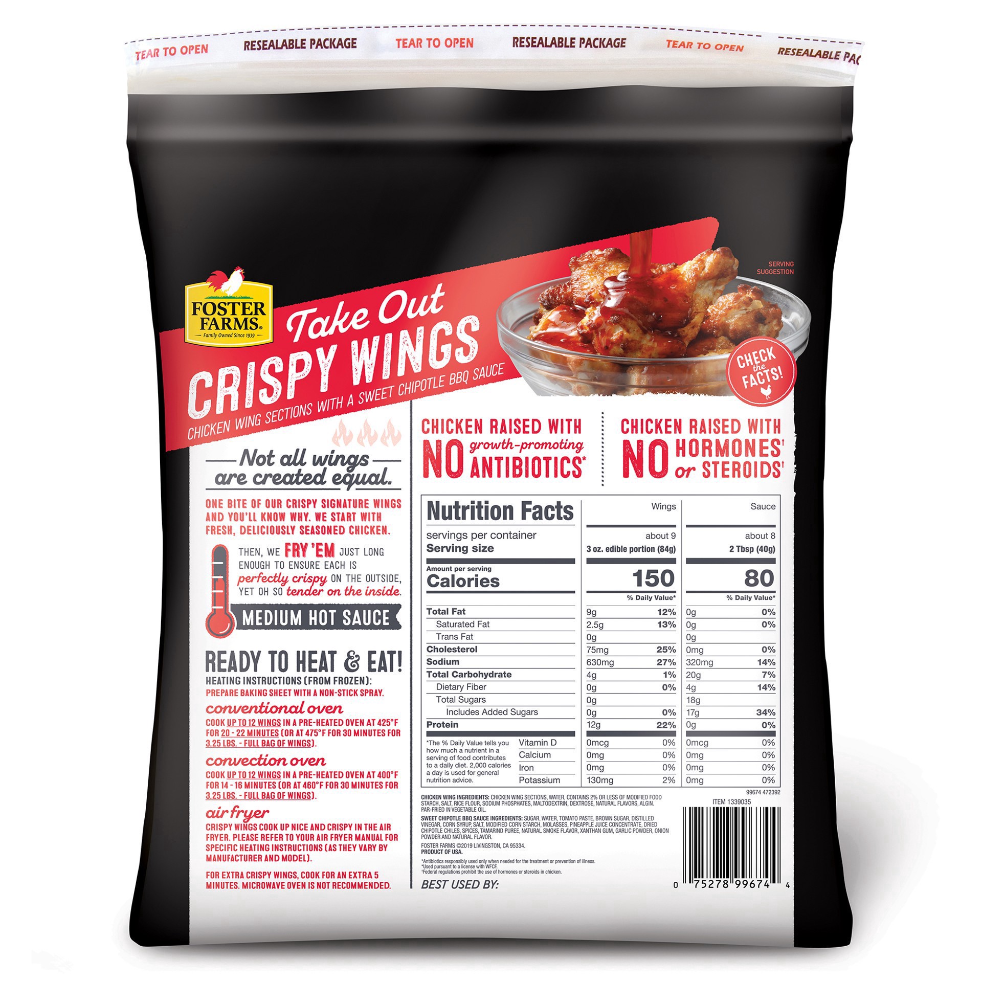 slide 13 of 13, Foster Farms Sweet Chipotle BBQ Take Out Crispy Wings - 64 oz, 