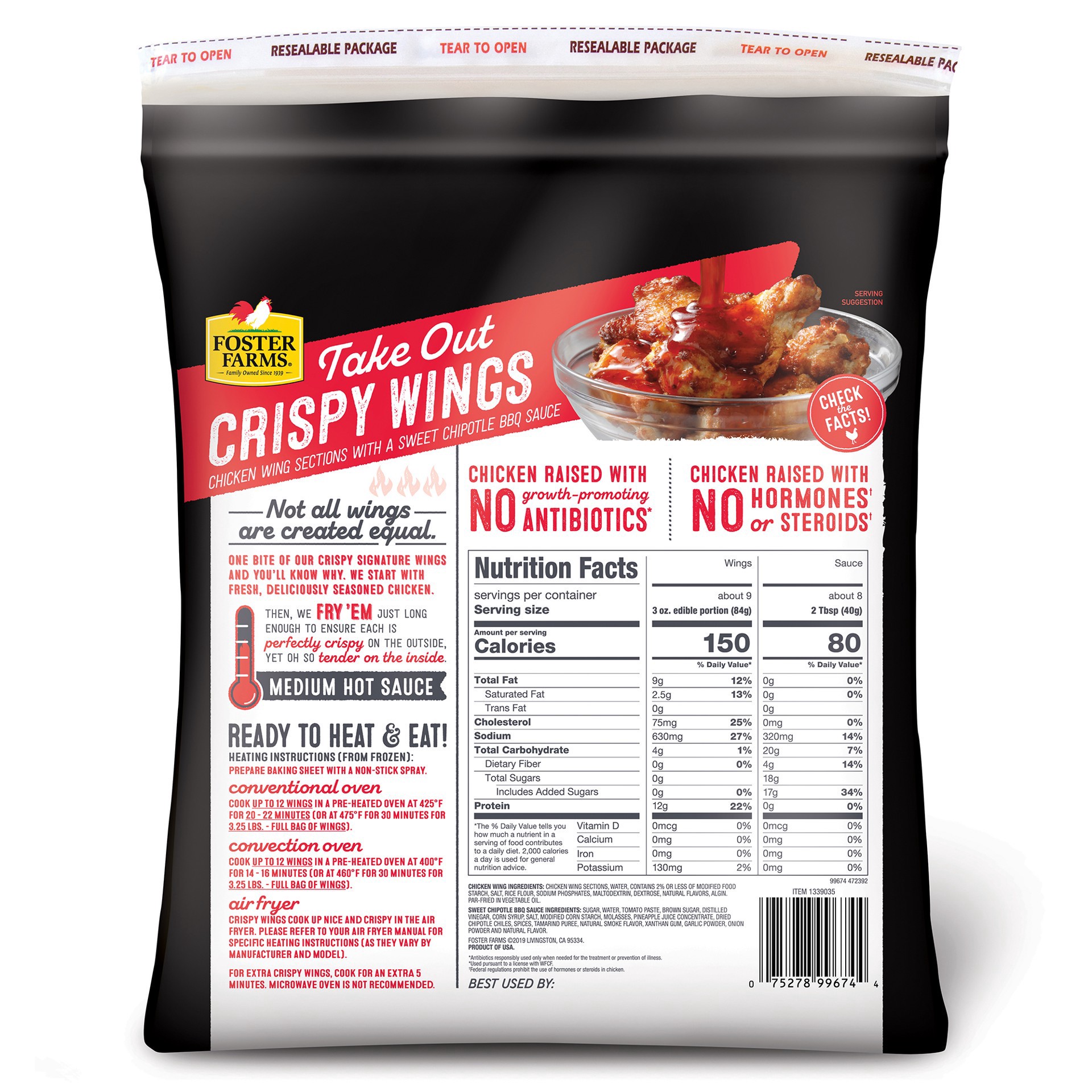 slide 12 of 13, Foster Farms Sweet Chipotle BBQ Take Out Crispy Wings - 64 oz, 