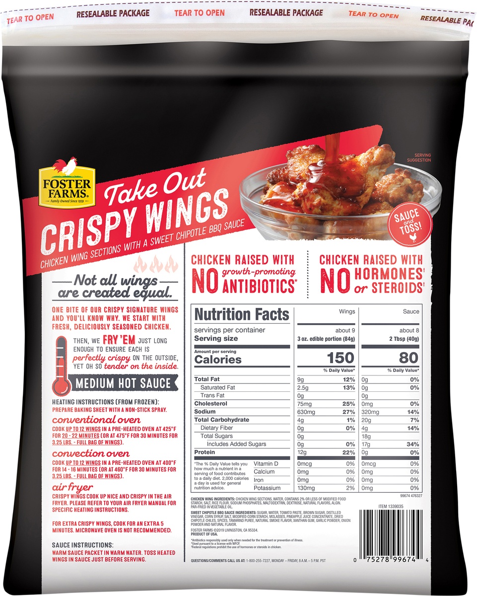 slide 5 of 6, Foster Farms Sweet Chipotle BBQ Take Out Crispy Wings, 4 lb