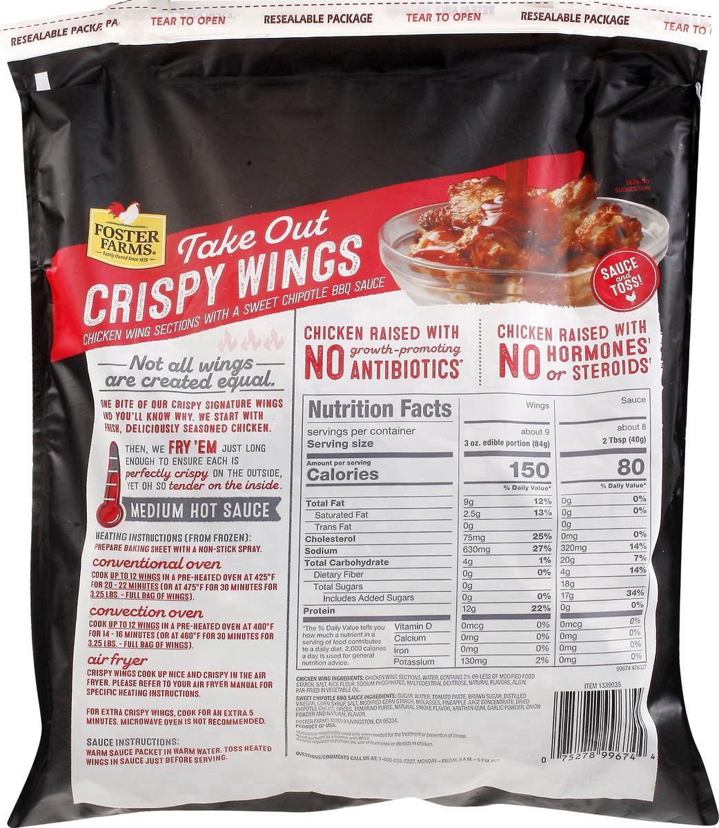 slide 10 of 13, Foster Farms Sweet Chipotle BBQ Take Out Crispy Wings - 64 oz, 