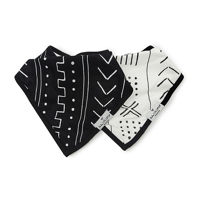 slide 1 of 4, Loulou Lollipop Mudcloth Bandana Bibs - White/Black, 2 ct