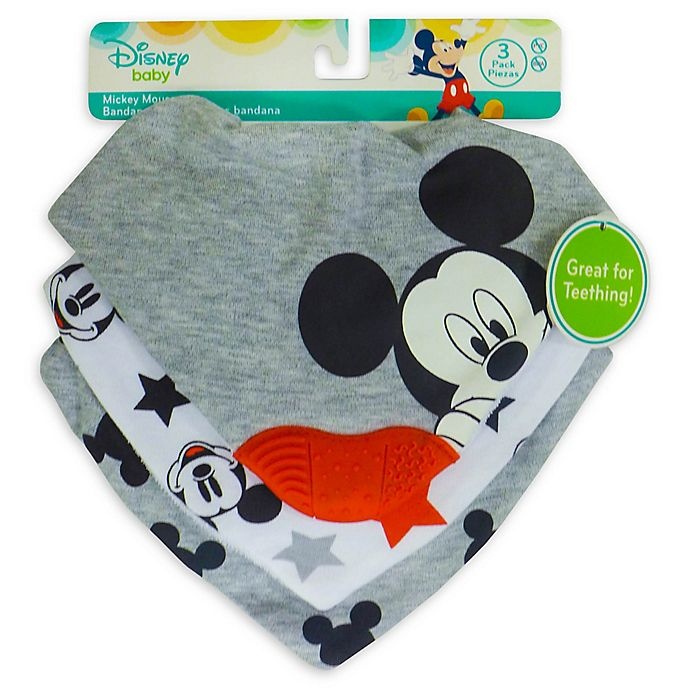 slide 1 of 3, Neat Solutions Disney Mickey Mouse Scarf Bibs with Teether - Heather Grey, 3 ct