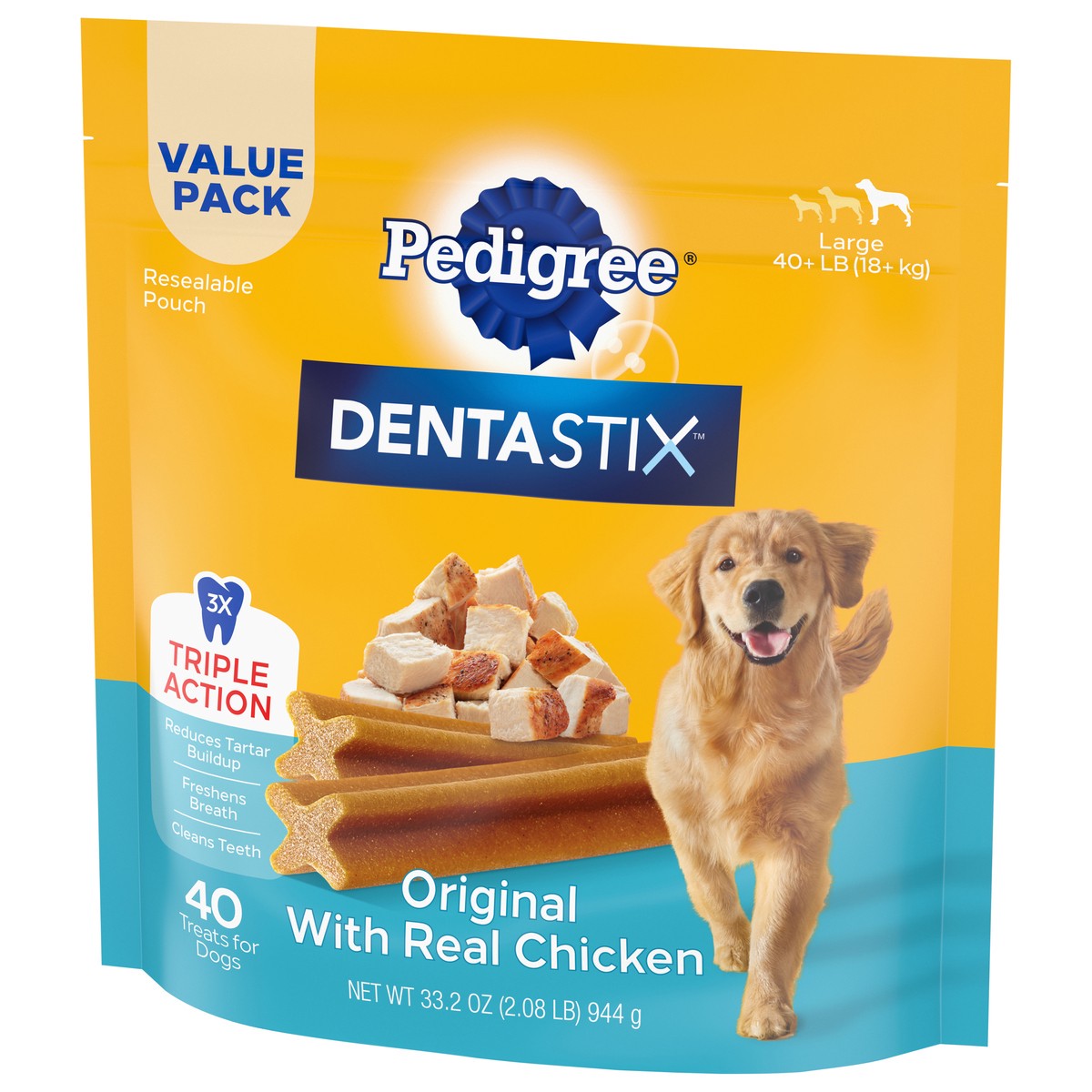 slide 2 of 4, Dentastix Large 40+ Lb (18+ kg) Original with Real Chicken Dog Treats 40 ea, 40 ct