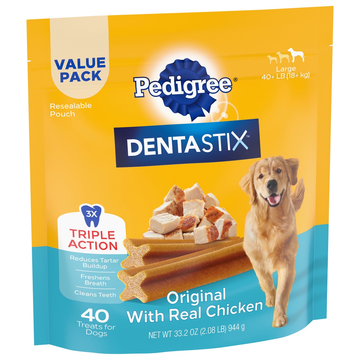 slide 3 of 4, Dentastix Large 40+ Lb (18+ kg) Original with Real Chicken Dog Treats 40 ea, 40 ct