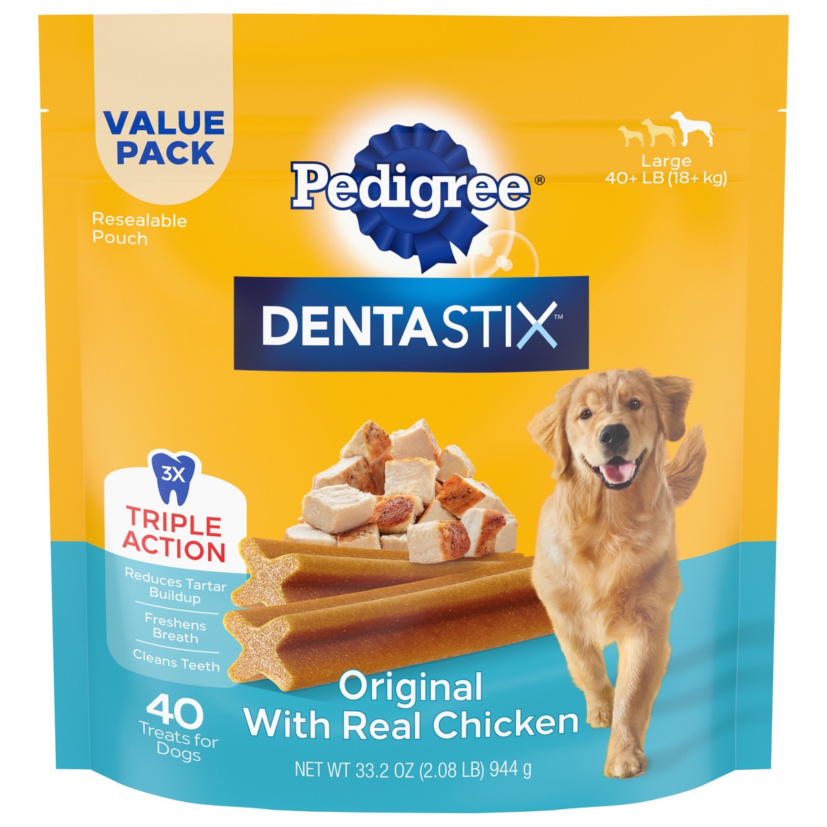 slide 1 of 4, Dentastix Large 40+ Lb (18+ kg) Original with Real Chicken Dog Treats 40 ea, 40 ct