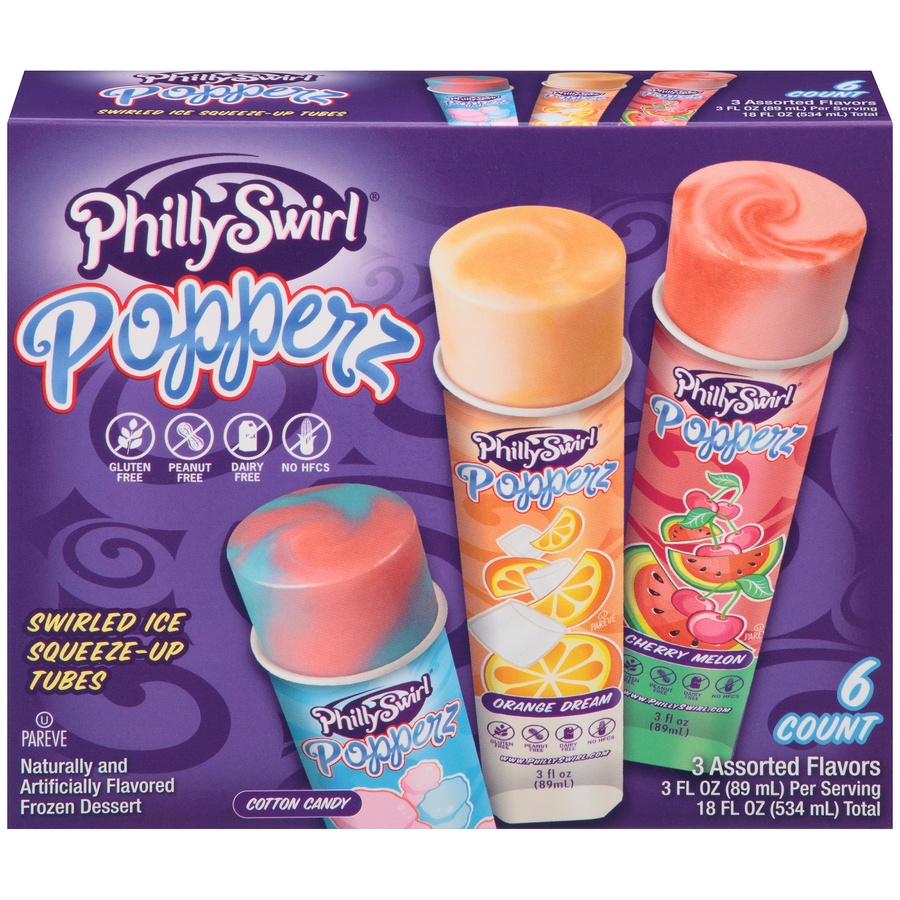 slide 1 of 8, PhillySwirl Assorted Popperz, 6 ct; 3 fl oz