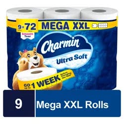 Charmin Toilet Paper Ultra Soft, 9 Mega XXL Rolls, 2-ply Bath Tissue