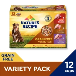 NATURES RECIPE Nature's Recipe Grain Free Chicken & Beef Recipe, Chicken & Turkey Recipe and Chicken & Lamb Recipe in Savory Broth Variety Pack Wet Dog Food, 2.75 oz. Cup, 12 Count