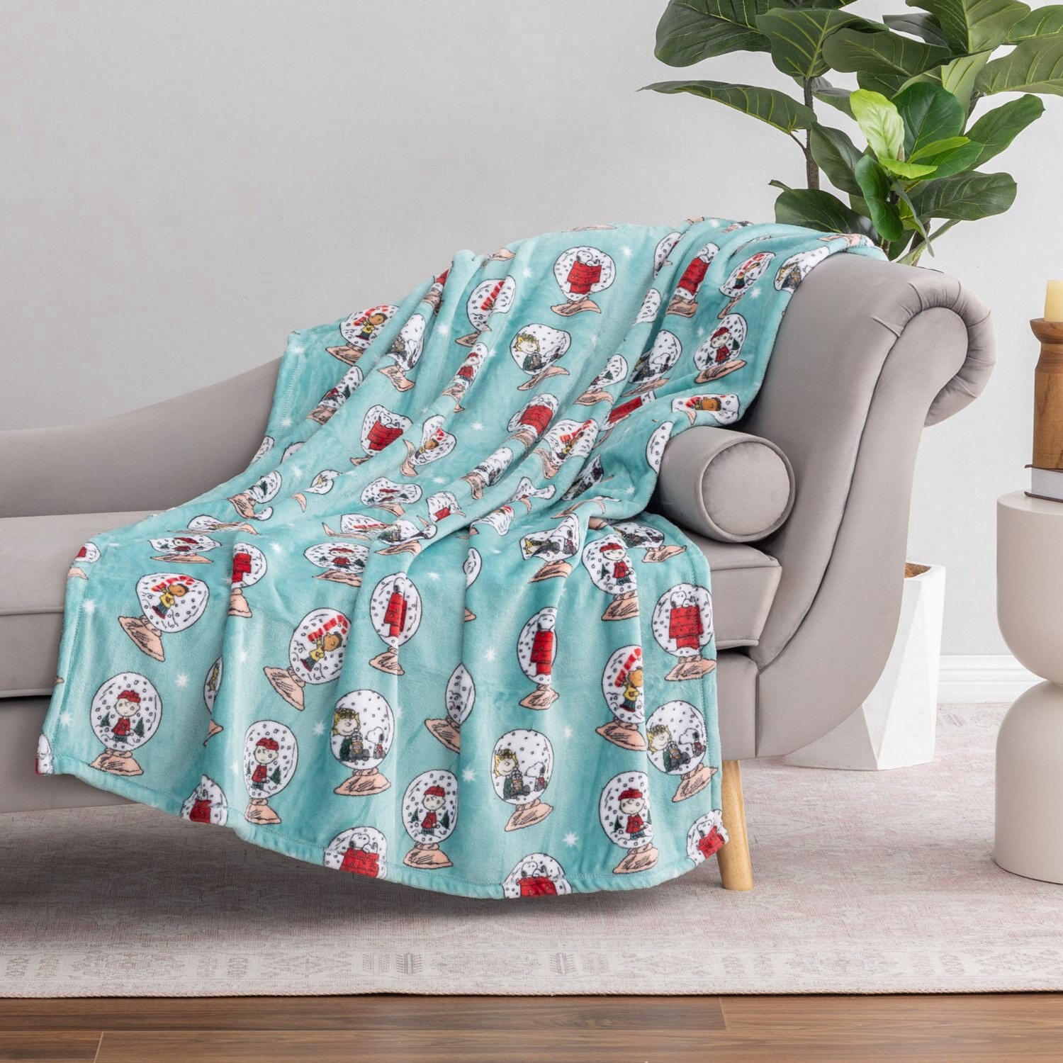 slide 4 of 6, Peanuts Snoopy Snow Globes Velvetloft Throw Blanket, 50 X 60 In, 1 ct